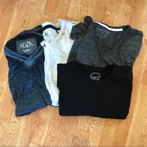 4 Shirt Lot of Men’s Large V-Neck Teeshirts L